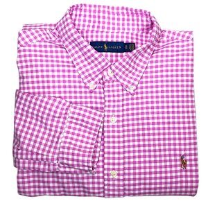Polo Ralph Lauren Cotton Pink White Gingham Button Down Shirt XL/TG Big & Tall